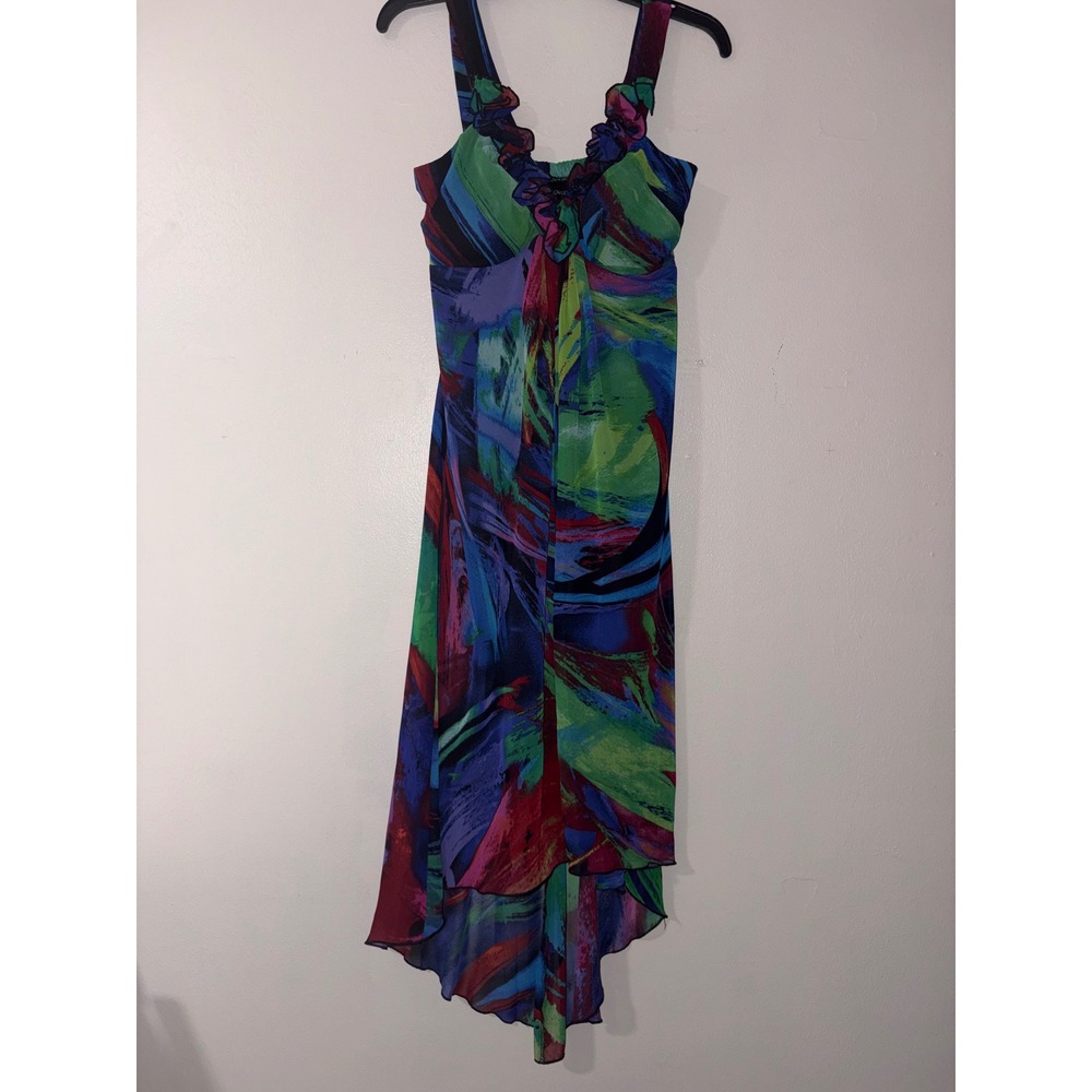 Cynthia Rowley Womens Abstract Print High Low Ruffle Dress Multi Color Size 10 - Picture 1 of 9